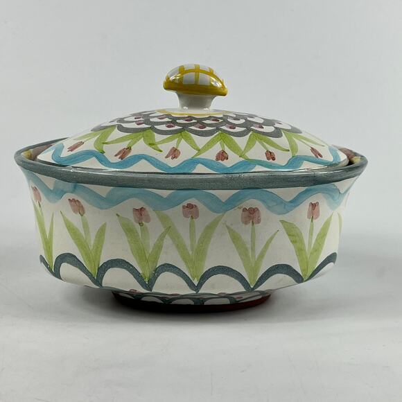 Vintage MacKenzie-Childs King Ferry Chowder Bowl With Lid 7"x5"x5" Terracotta - Picture 10 of 14